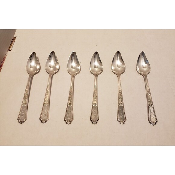 Set 6 Grapefruit/Fruit Spoon  1847 Rogers Ancestral 1924 Vintage Silverplate - Picture 1 of 15